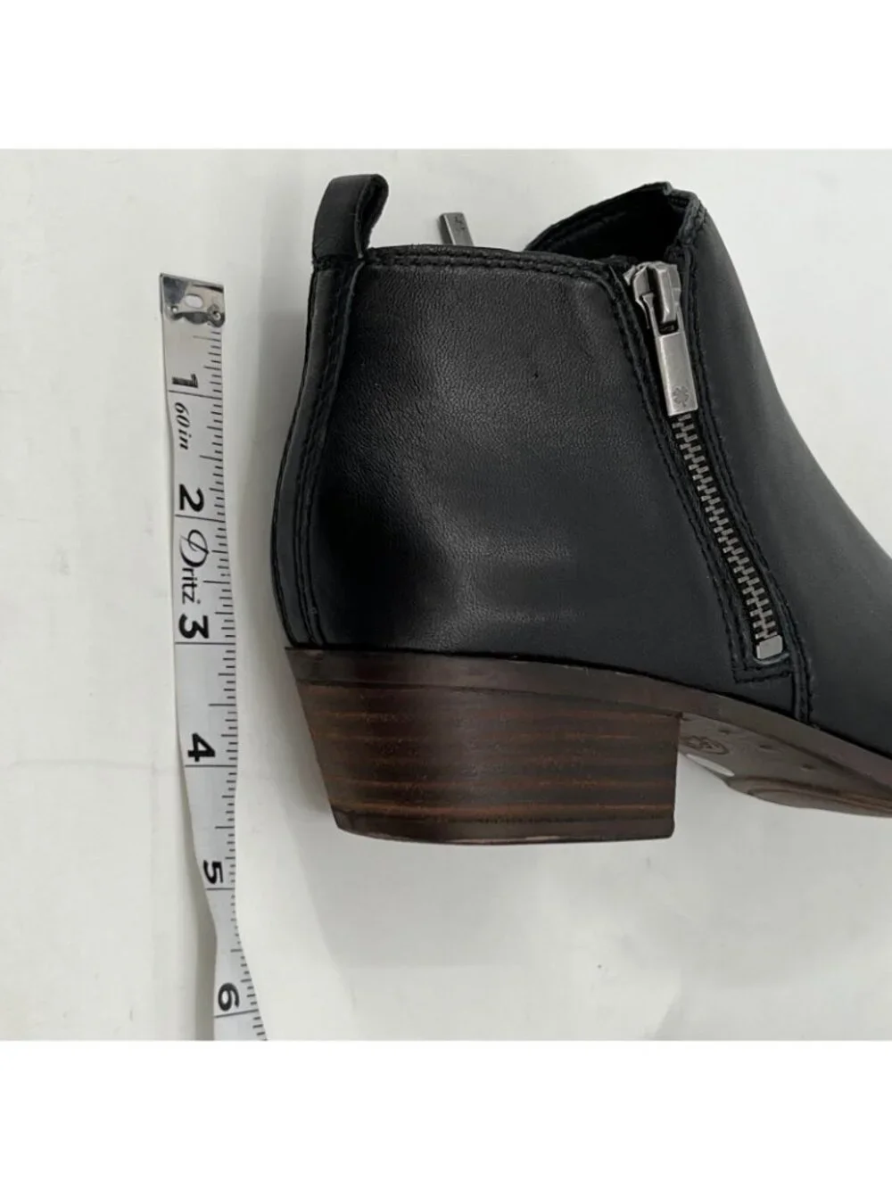 Lucky Brand Basel Bootie Black Leather Size 8.5M Ankle Boots Dual Zip Block Heel